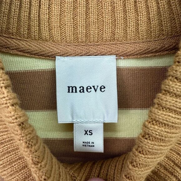 Anthropologie Maeve Women’s Yellow Tan Stripe Cotton Boxy Oversized V-Neck Top - Picture 5 of 11
